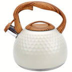 Steel Whisper: Large Stainless Steel Kettle with Whistle & Classic Wood Design – for Kitchen & Camping