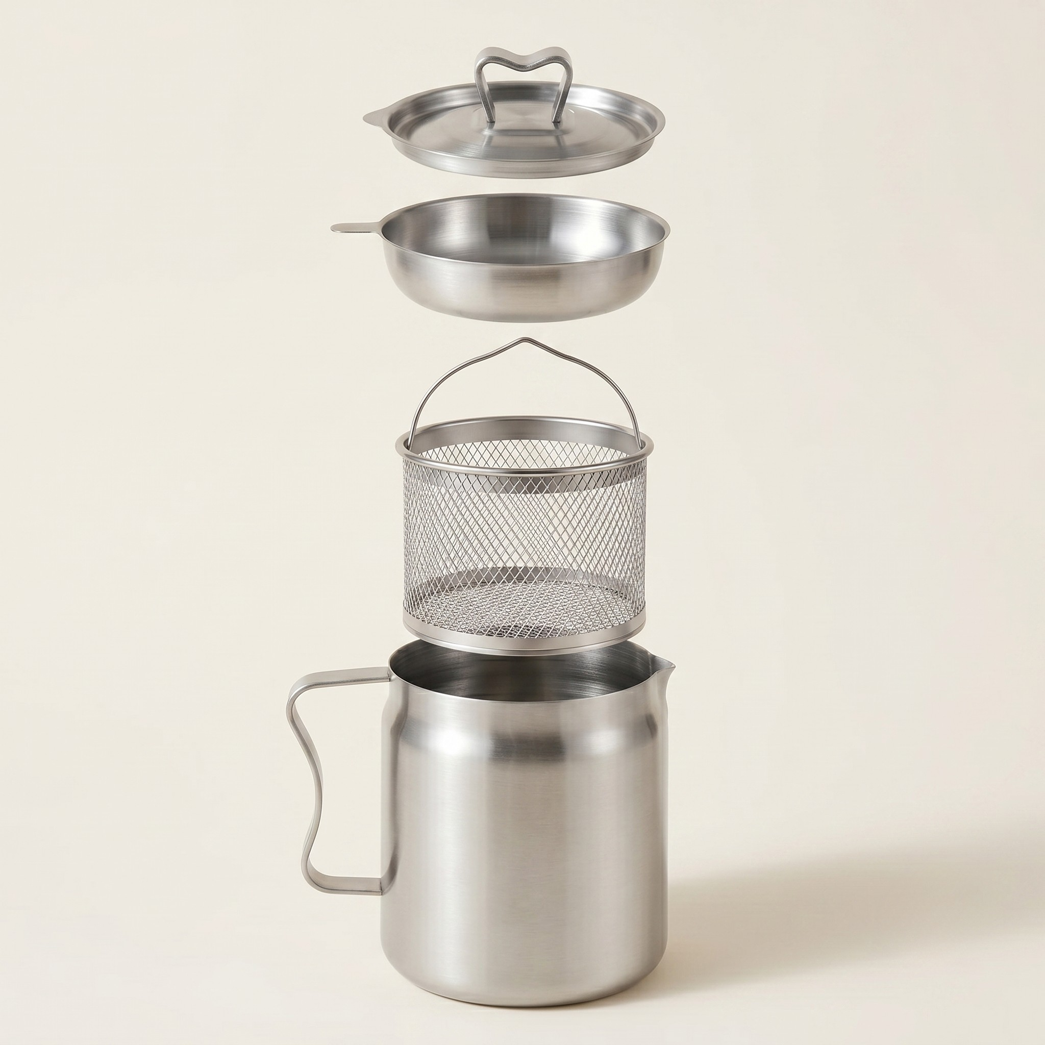 Oil Filter Pot, Removable Fry Basket, Fine Mesh Strainer, Pour Spout