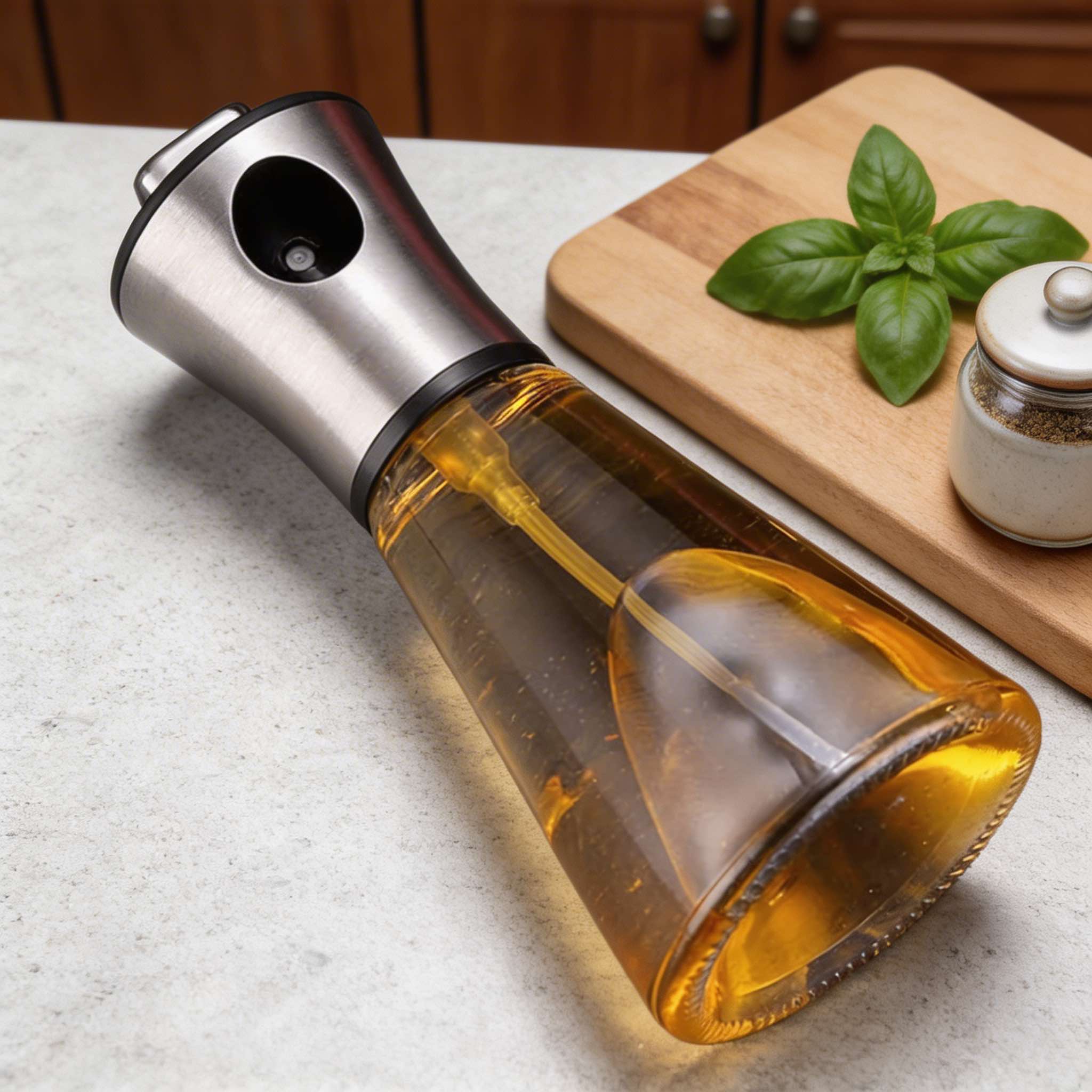 Cooking Oil Spray Bottle Glass Refillable Fine Mist Stainless Steel Dispenser