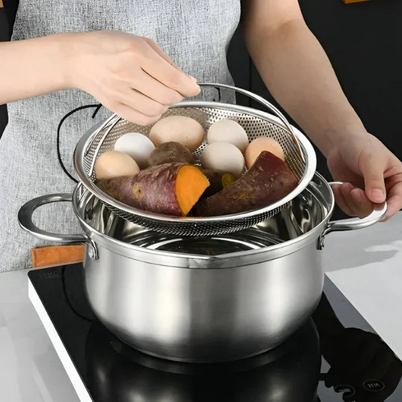 Steamer Basket Stainless Steel Footed Mesh Cooking and Draining Basket