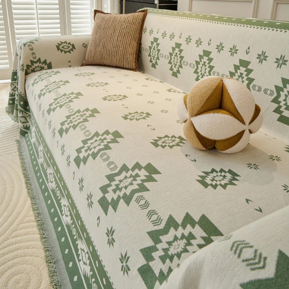 Tribal Harmony: Sofa Cover in Soft Chenille with Reversible Boho-Tribal Pattern – for Sofa & Living Room