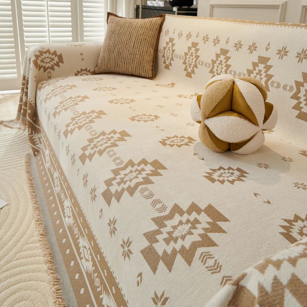 Tribal Harmony: Sofa Cover in Soft Chenille with Reversible Boho-Tribal Pattern – for Sofa & Living Room