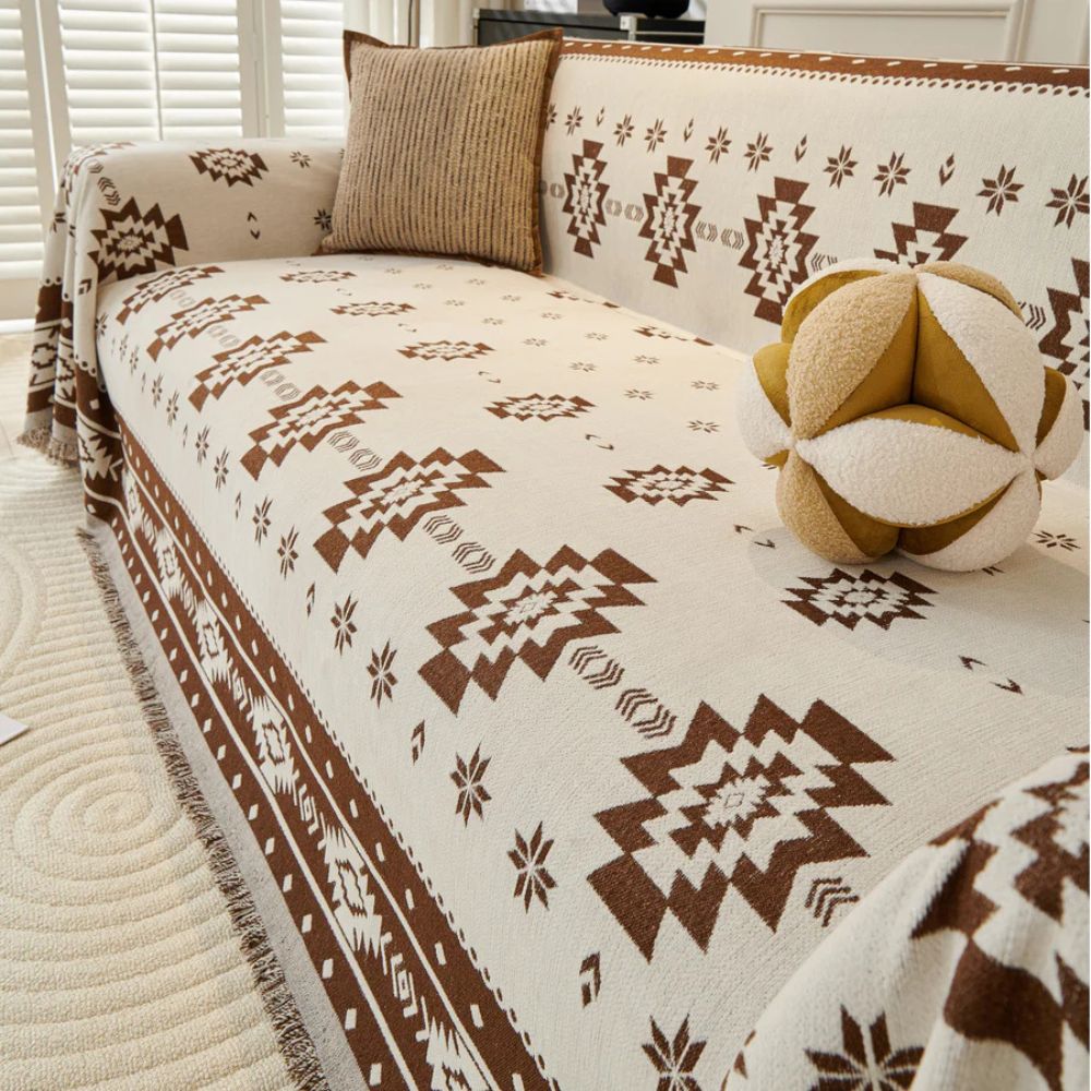 Tribal Harmony: Sofa Cover in Soft Chenille with Reversible Boho-Tribal Pattern – for Sofa & Living Room