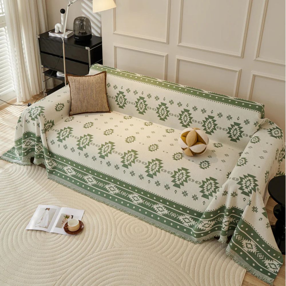 Tribal Harmony: Sofa Cover in Soft Chenille with Reversible Boho-Tribal Pattern – for Sofa & Living Room