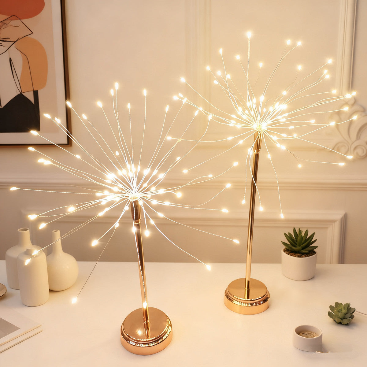 Starburst LED Table Lamp, Dual-use Powered, Warm White Light