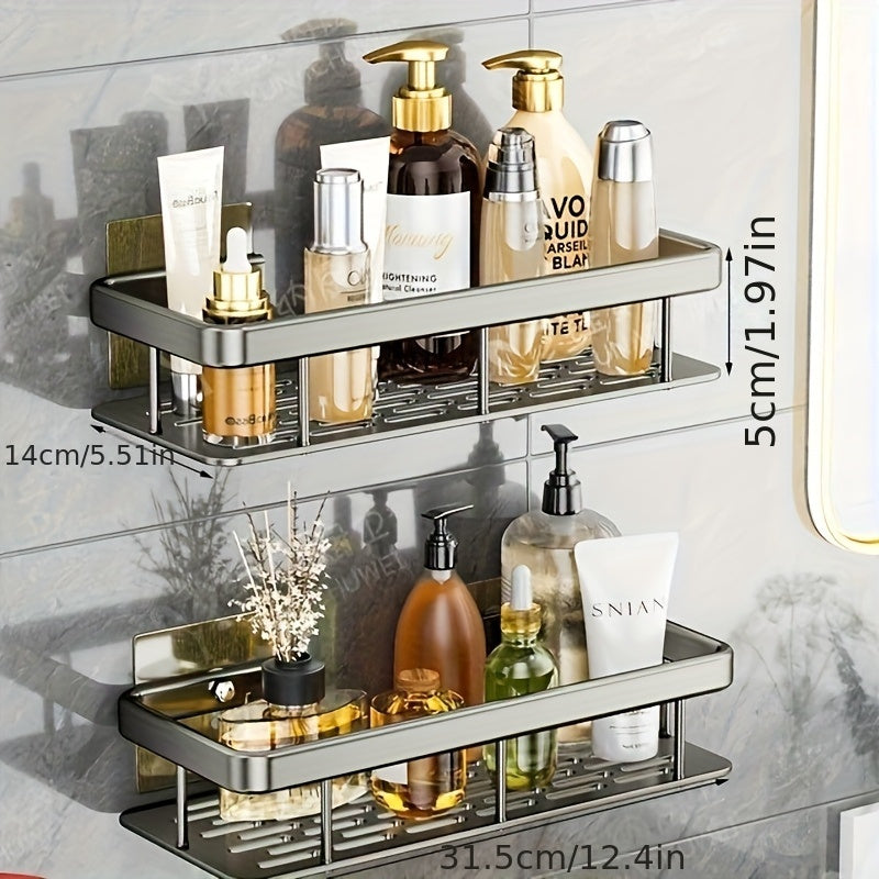 StarkerZwilling: Wall Shelves for Bathroom – Modern Double Shelf Made of Space Aluminum, Sturdy & Decorative for Cosmetics & Shower Gel