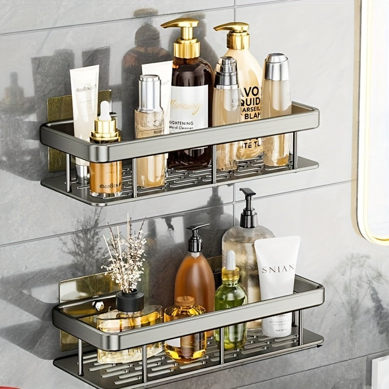 StarkerZwilling: Wall Shelves for Bathroom – Modern Double Shelf Made of Space Aluminum, Sturdy & Decorative for Cosmetics & Shower Gel
