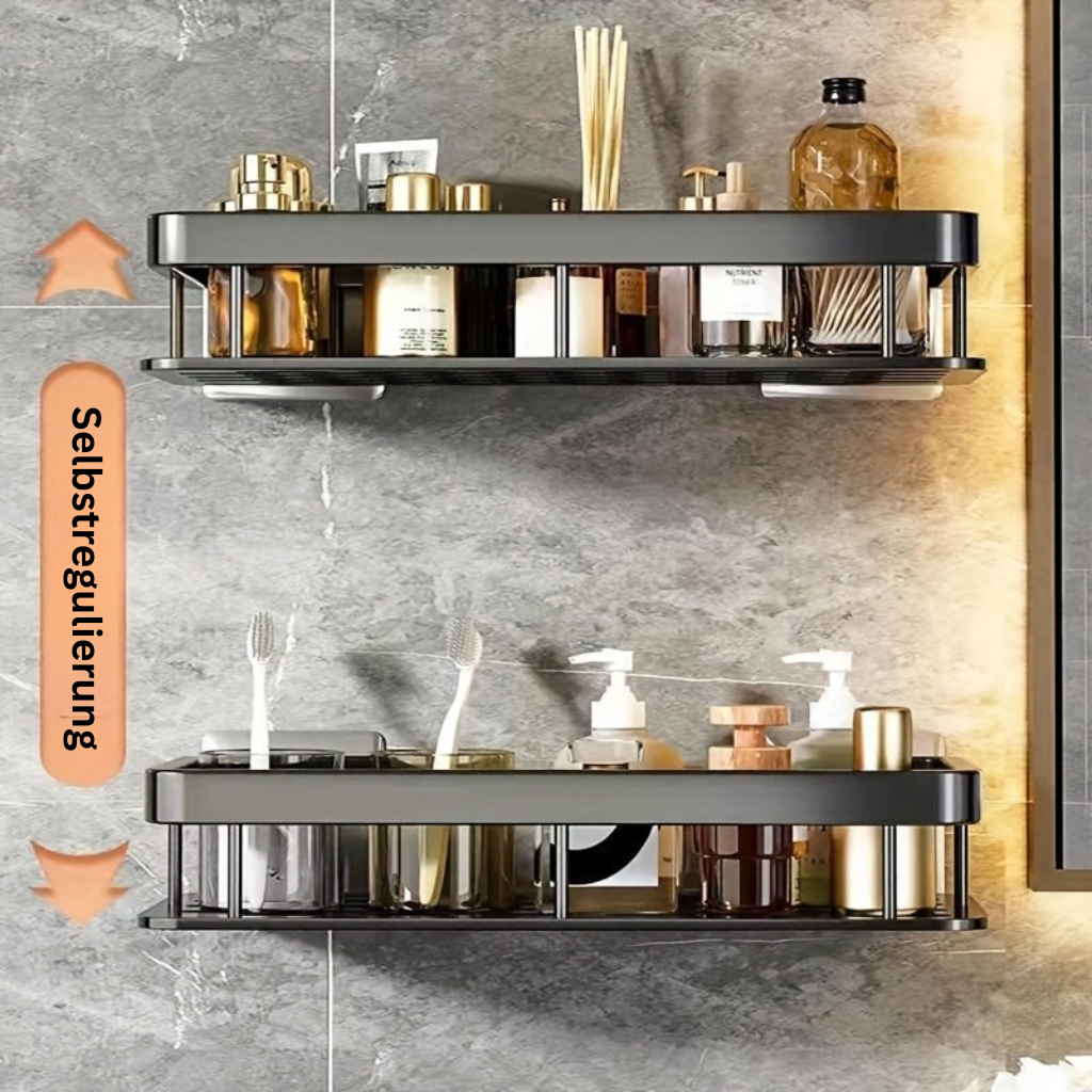 StarkerZwilling: Wall Shelves for Bathroom – Modern Double Shelf Made of Space Aluminum, Sturdy & Decorative for Cosmetics & Shower Gel