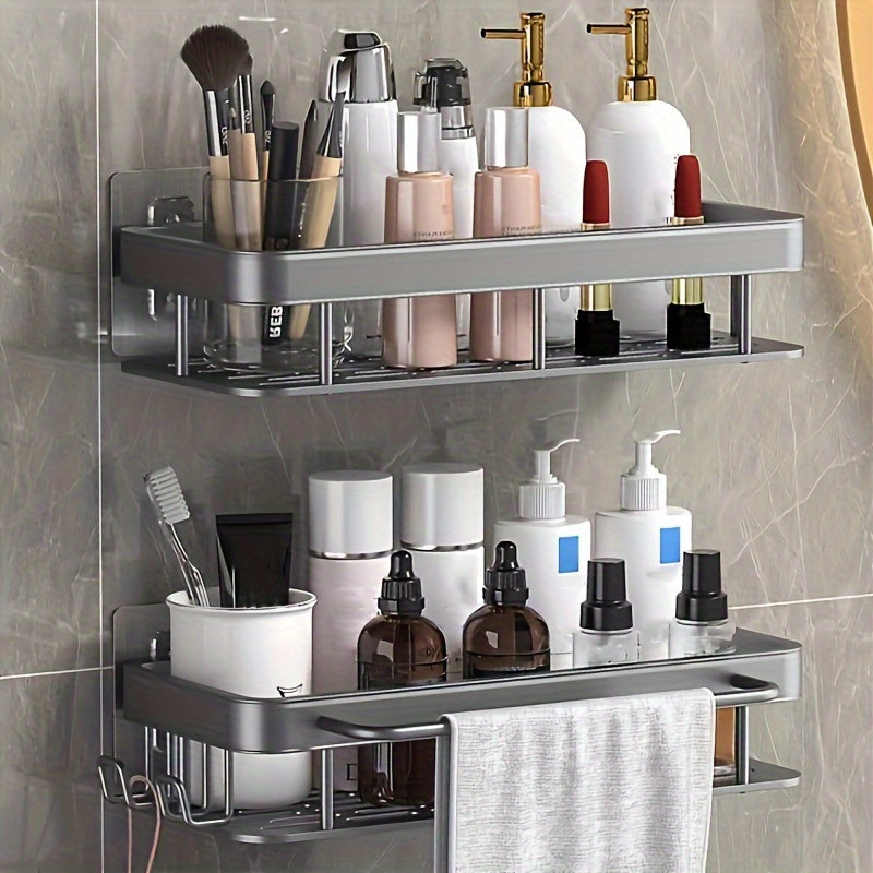 StarkerZwilling: Wall Shelves for Bathroom – Modern Double Shelf Made of Space Aluminum, Sturdy & Decorative for Cosmetics & Shower Gel