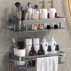 StarkerZwilling: Wall Shelves for Bathroom – Modern Double Shelf Made of Space Aluminum, Sturdy & Decorative for Cosmetics & Shower Gel