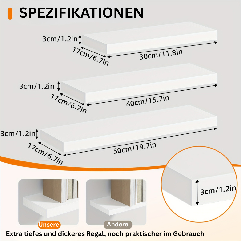 StorageWood: Wall Shelves Hanging – Stable, Decorative & Space-Saving with Solid Wood Design for Living Room & Kitchen