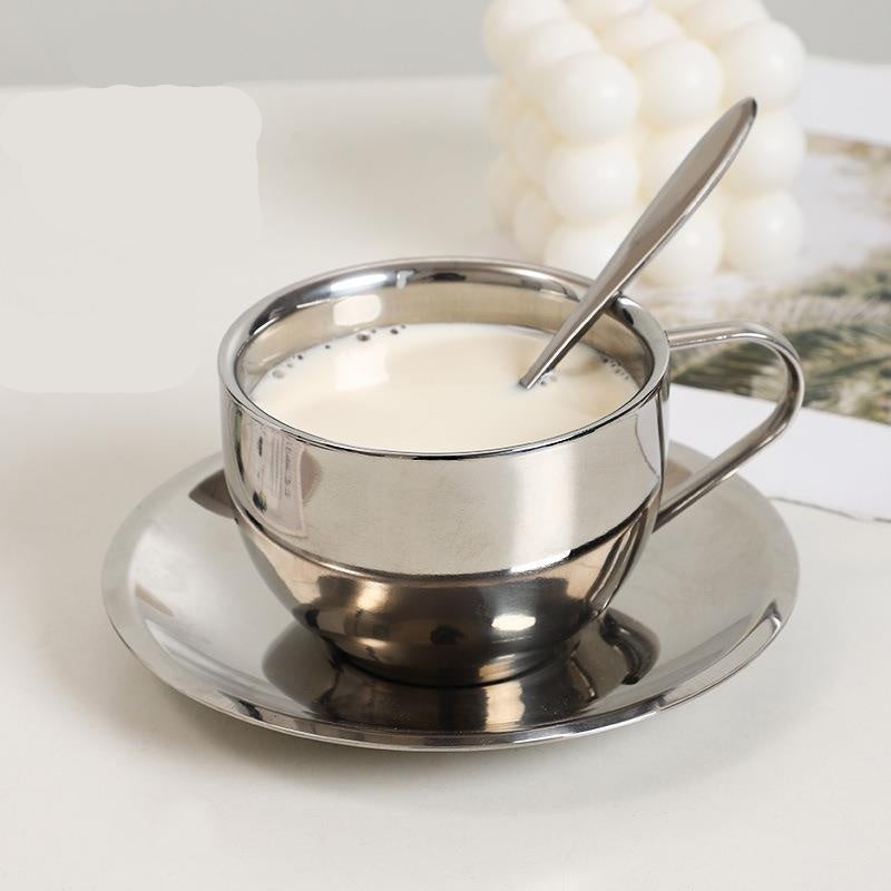 Steel Coffee Set Stainless Steel Double Wall Cup with Saucer