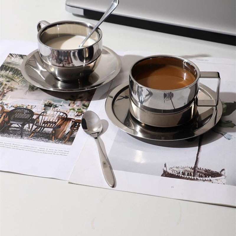 Steel Coffee Set Stainless Steel Double Wall Cup with Saucer
