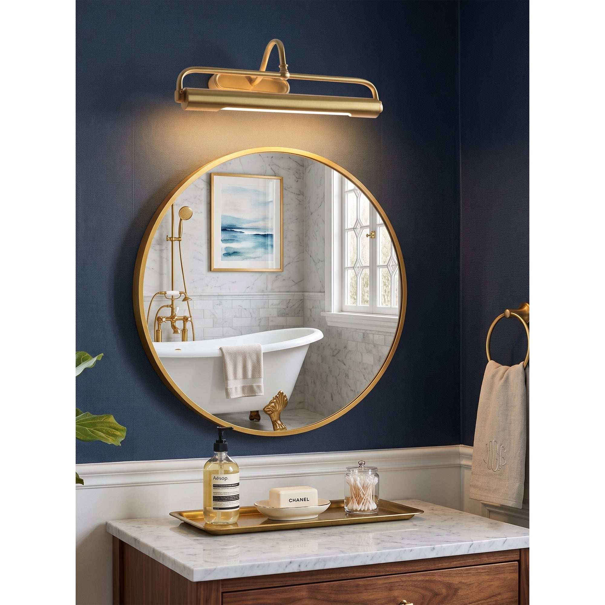 Brushed Brass Gallery Picture Light, Adjustable