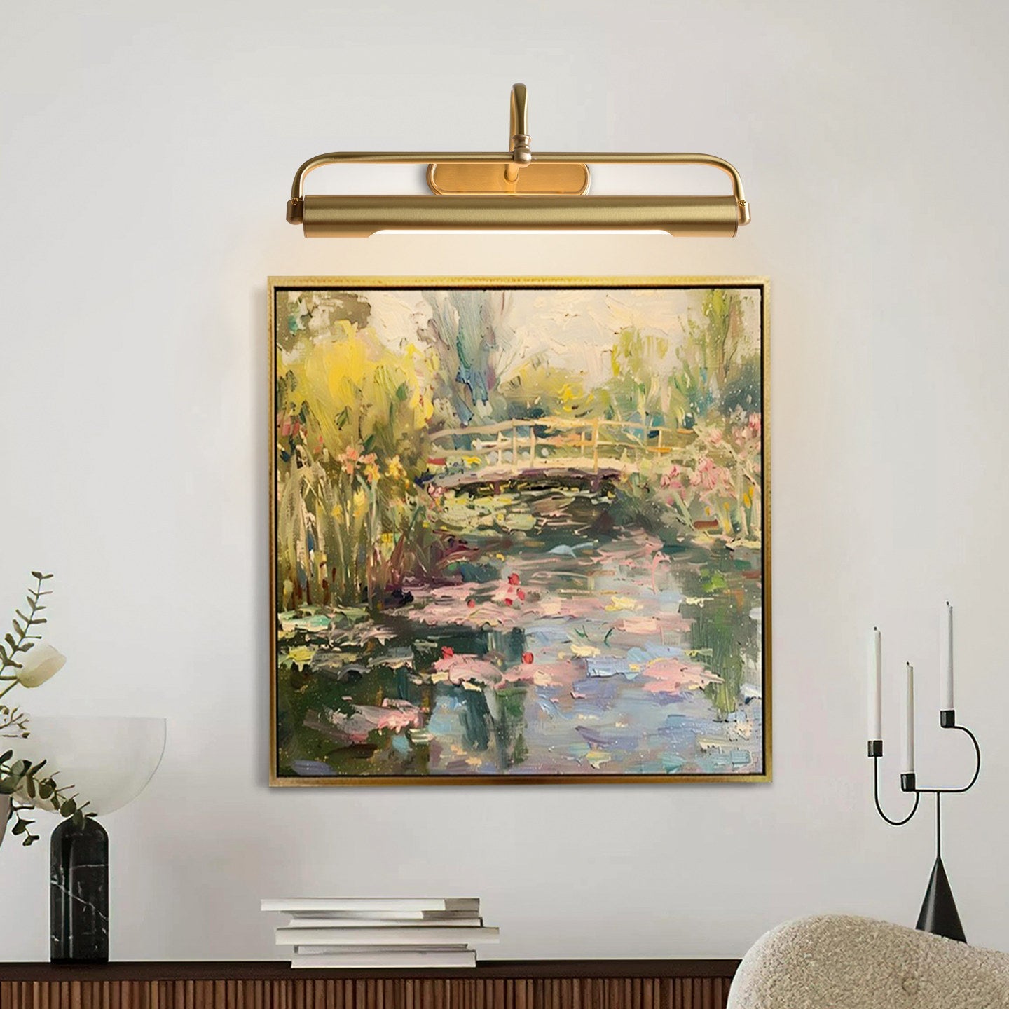Brushed Brass Gallery Picture Light, Adjustable