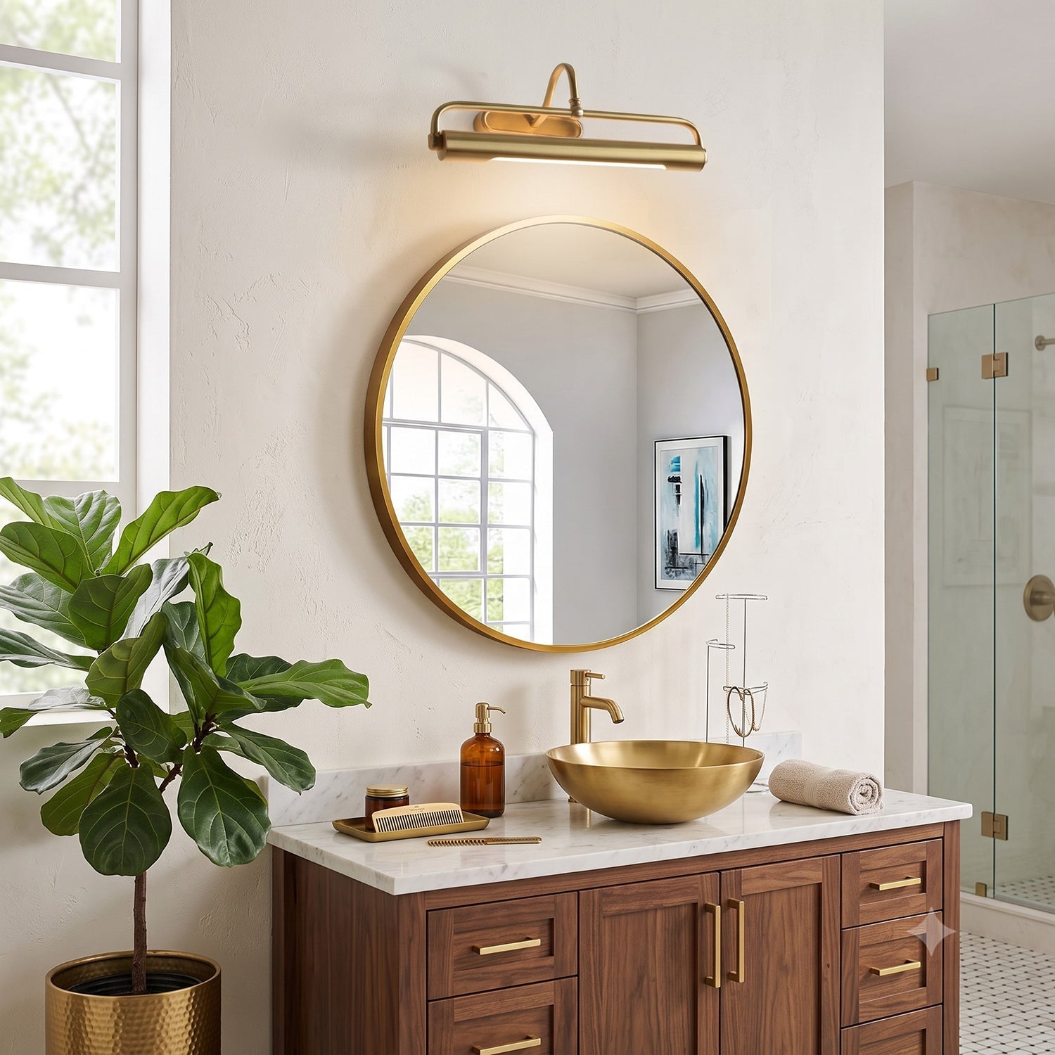 Brushed Brass Gallery Picture Light, Adjustable