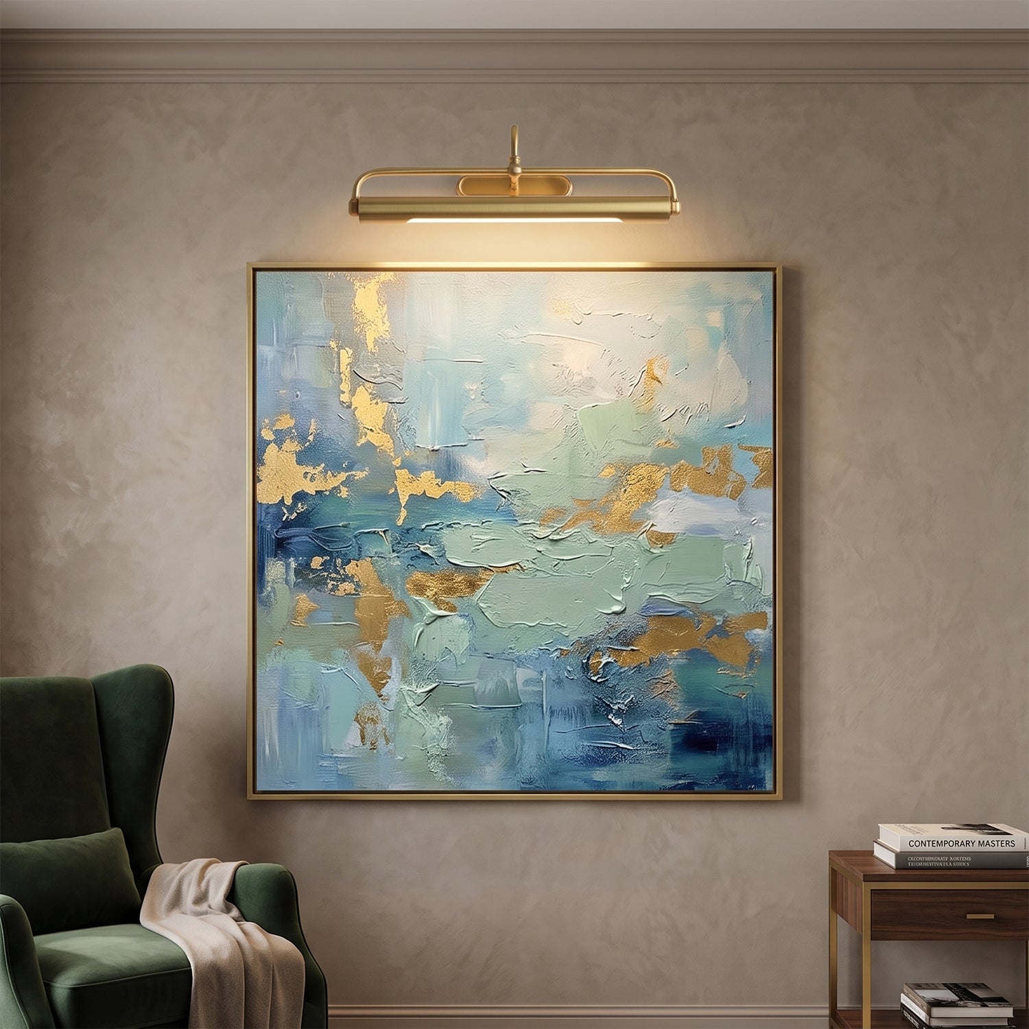Brushed Brass Gallery Picture Light, Adjustable