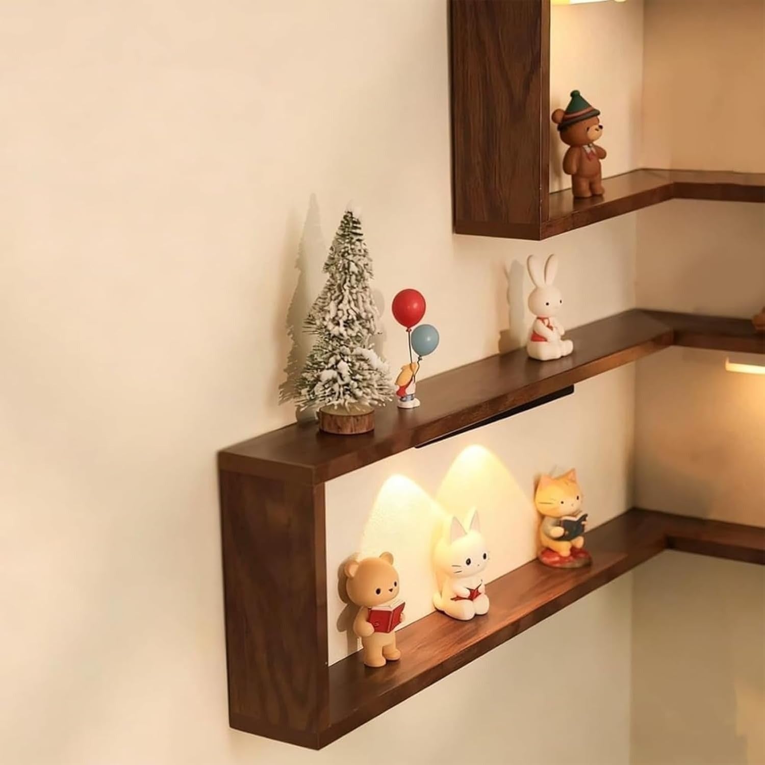 StilEcke: Decorative Wall Shelves – 3 Pieces, Multifunctional & Floating made of Wood with Lighting Function for Living Room