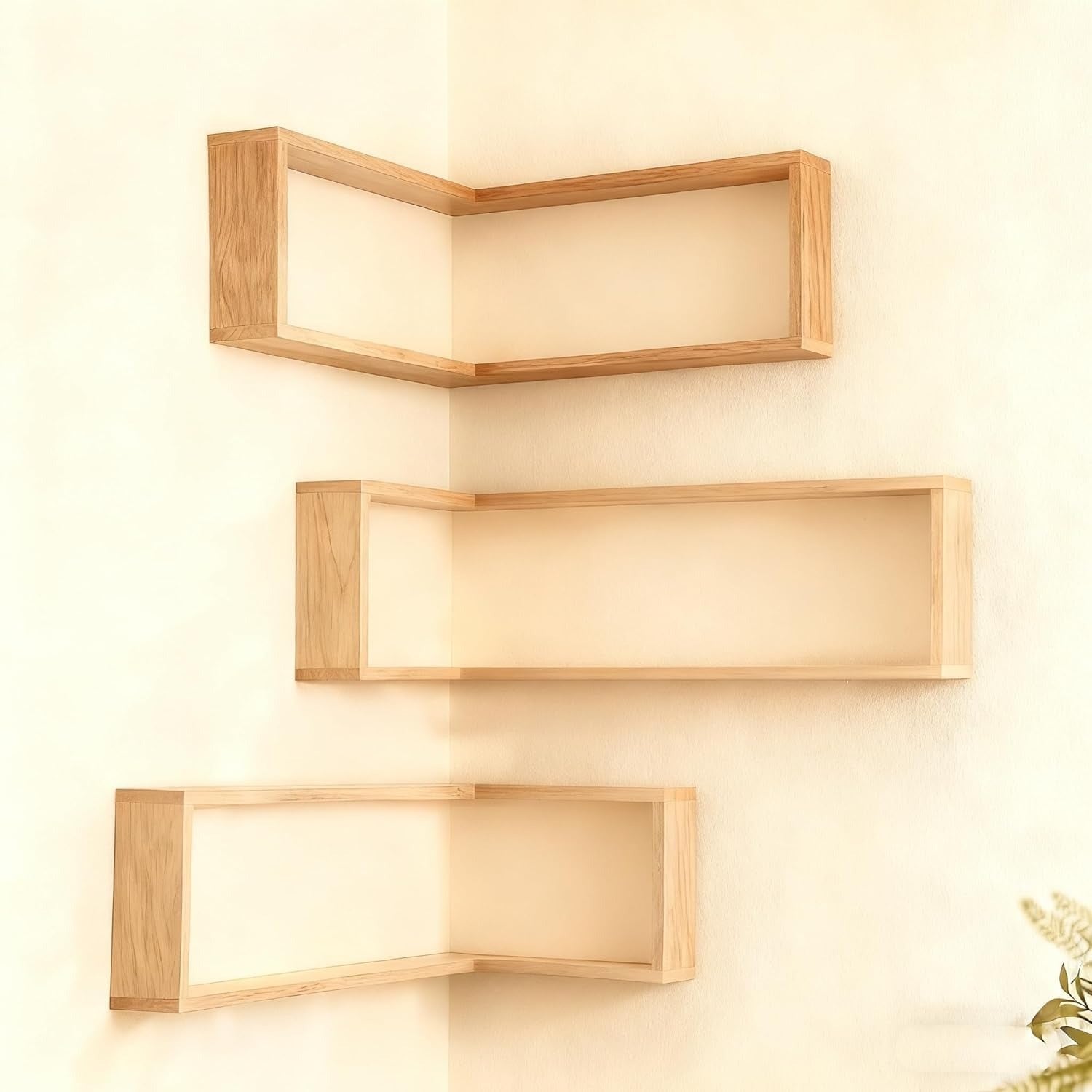 StilEcke: Decorative Wall Shelves – 3 Pieces, Multifunctional & Floating made of Wood with Lighting Function for Living Room