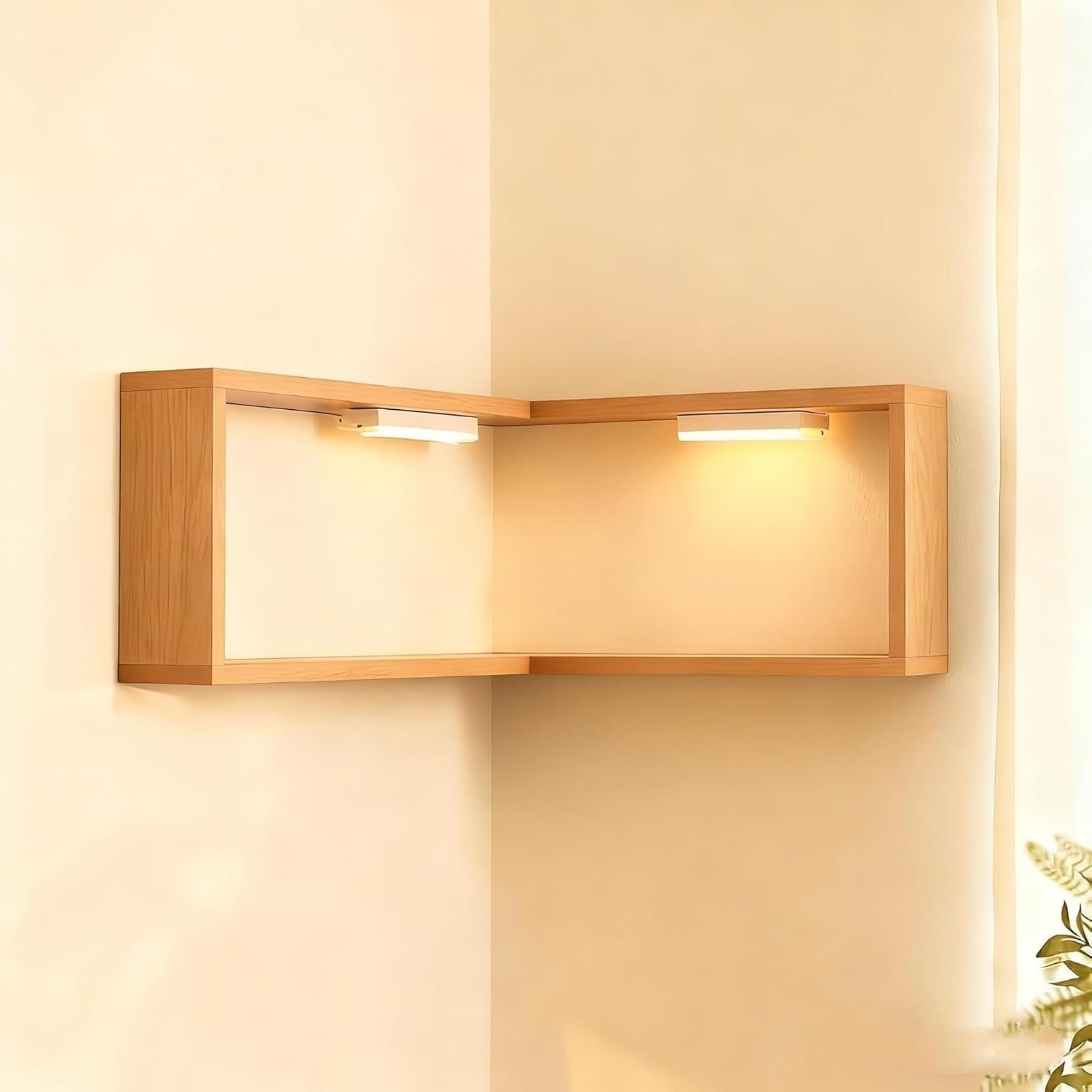 StilEcke: Decorative Wall Shelves – 3 Pieces, Multifunctional & Floating made of Wood with Lighting Function for Living Room