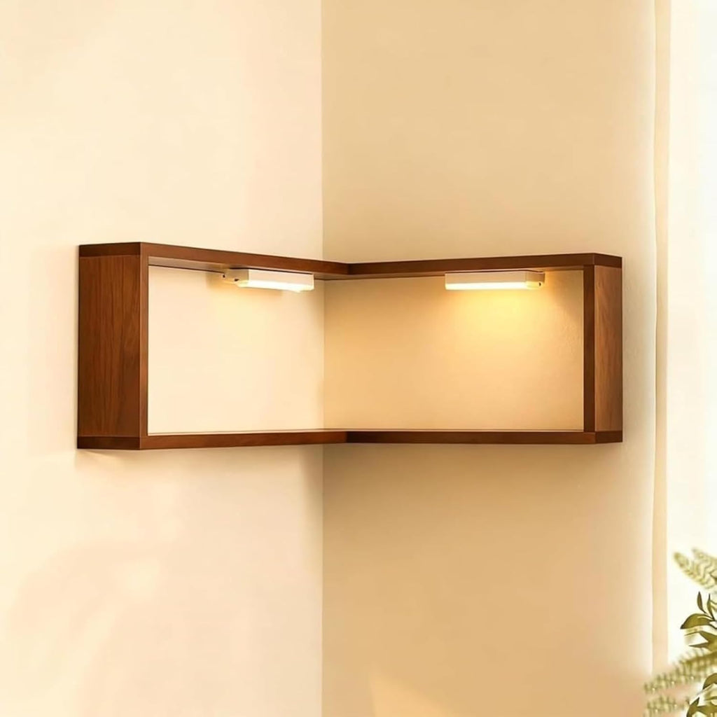 StilEcke: Decorative Wall Shelves – 3 Pieces, Multifunctional & Floating made of Wood with Lighting Function for Living Room