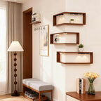 StilEcke: Decorative Wall Shelves – 3 Pieces, Multifunctional & Floating made of Wood with Lighting Function for Living Room