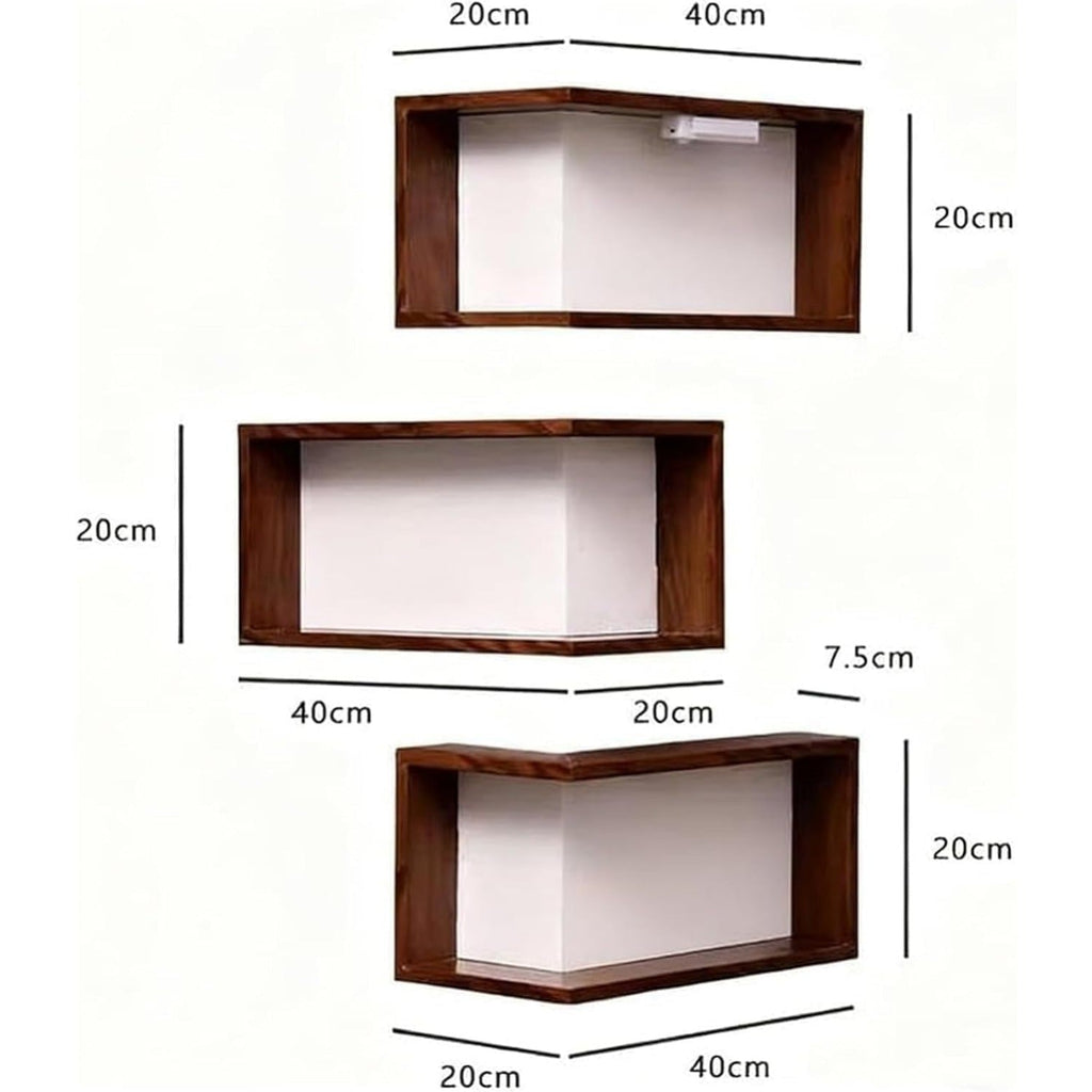 StilEcke: Decorative Wall Shelves – 3 Pieces, Multifunctional & Floating made of Wood with Lighting Function for Living Room