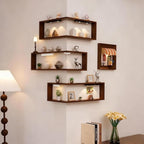 StilEcke: Decorative Wall Shelves – 3 Pieces, Multifunctional & Floating made of Wood with Lighting Function for Living Room