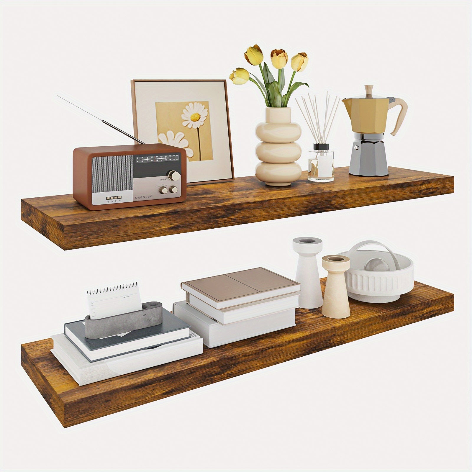 StilLang: Modern Wall Shelves – 2 Pieces, Extra Wide & Floating with Invisible Brackets for Books & Decor in the Living Room