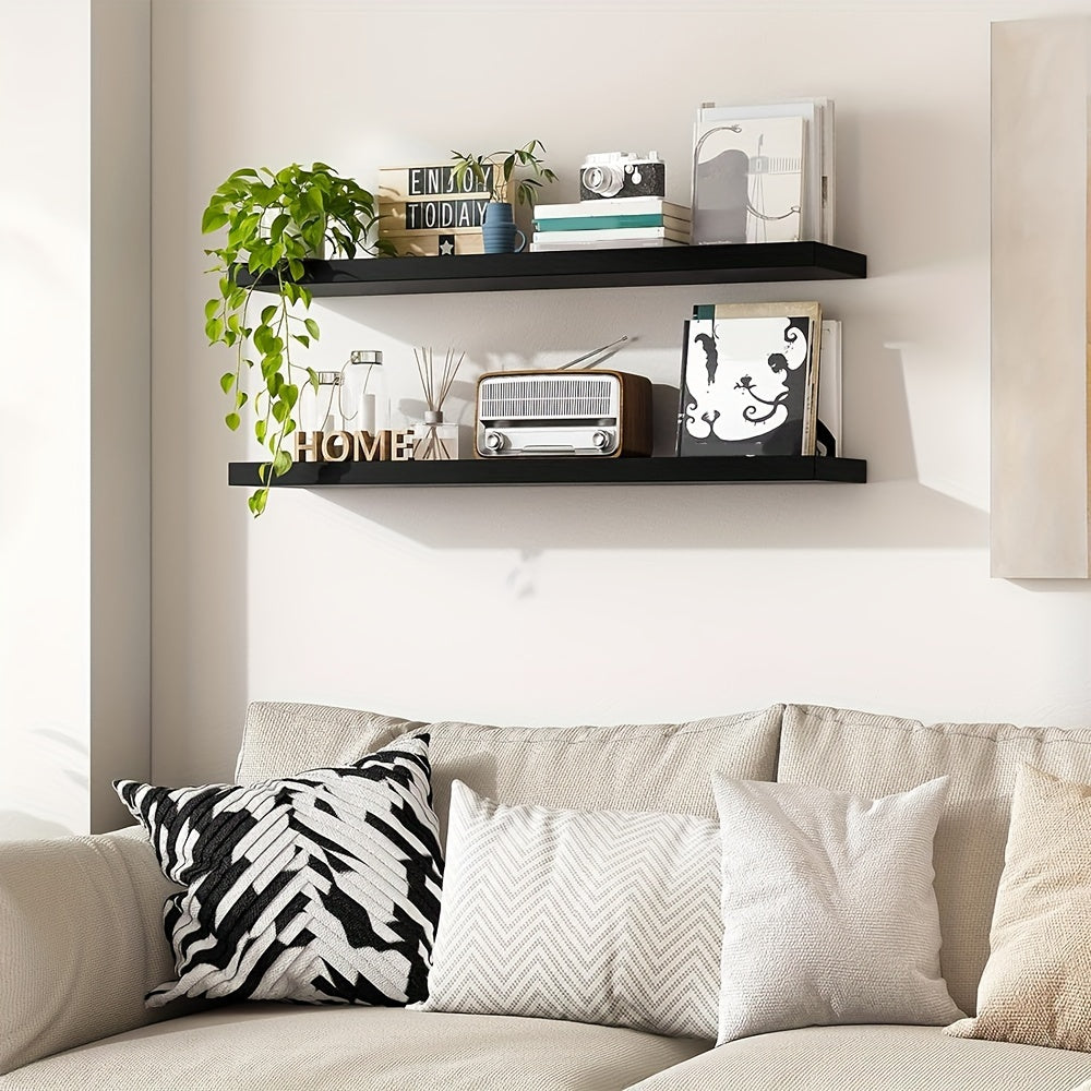 StilLang: Modern Wall Shelves – 2 Pieces, Extra Wide & Floating with Invisible Brackets for Books & Decor in the Living Room