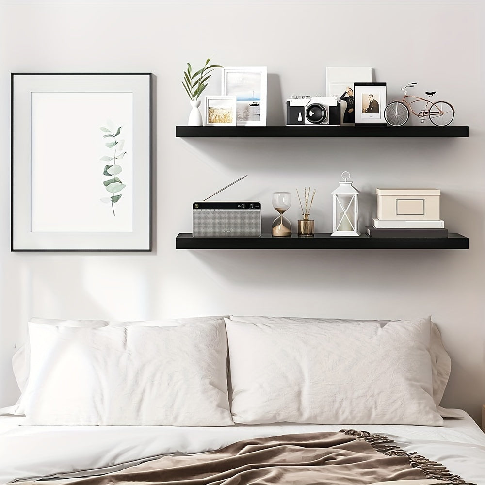 StilLang: Modern Wall Shelves – 2 Pieces, Extra Wide & Floating with Invisible Brackets for Books & Decor in the Living Room
