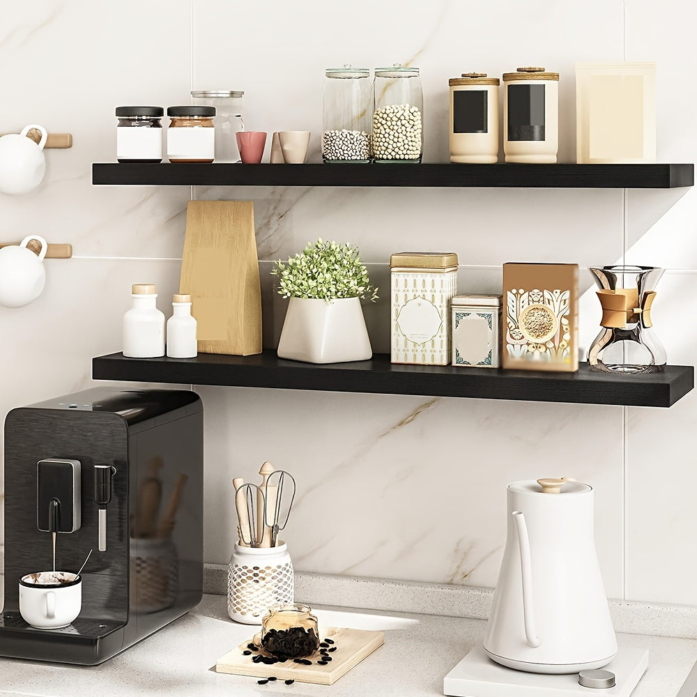 StilLang: Modern Wall Shelves – 2 Pieces, Extra Wide & Floating with Invisible Brackets for Books & Decor in the Living Room