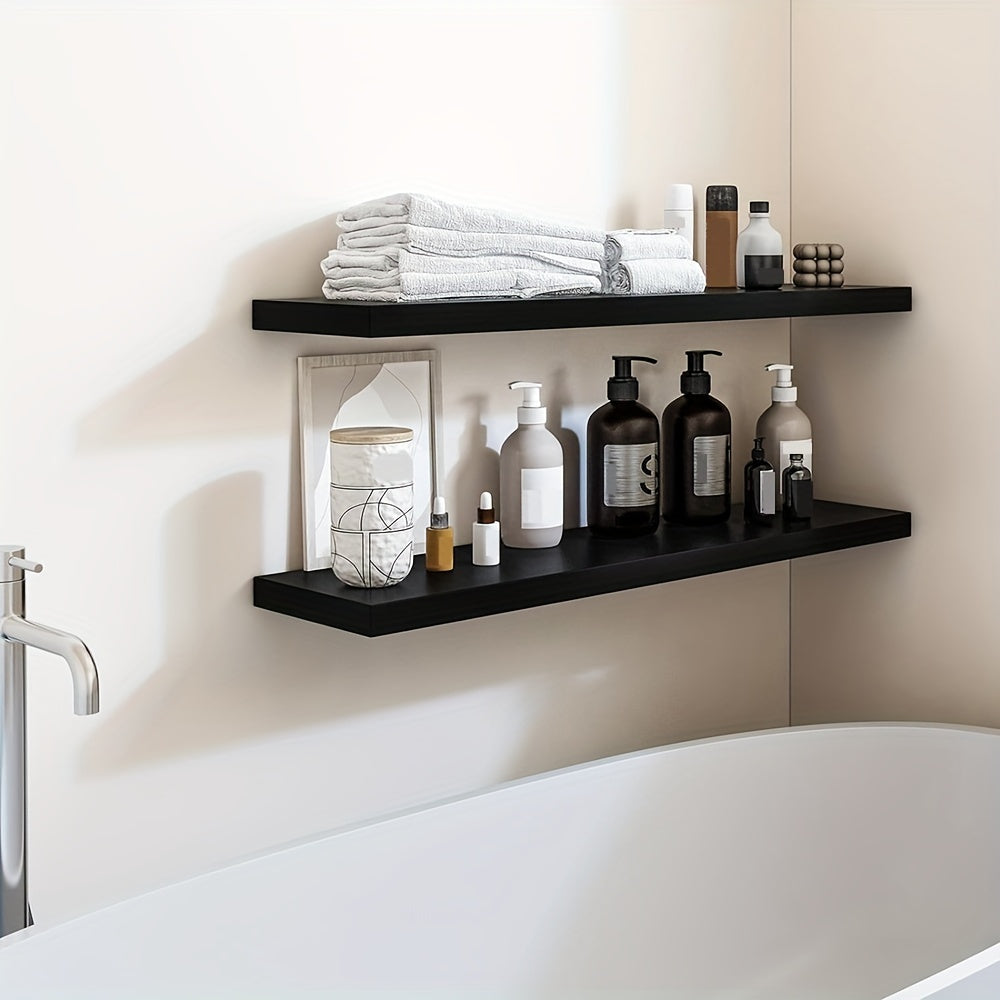 StilLang: Modern Wall Shelves – 2 Pieces, Extra Wide & Floating with Invisible Brackets for Books & Decor in the Living Room