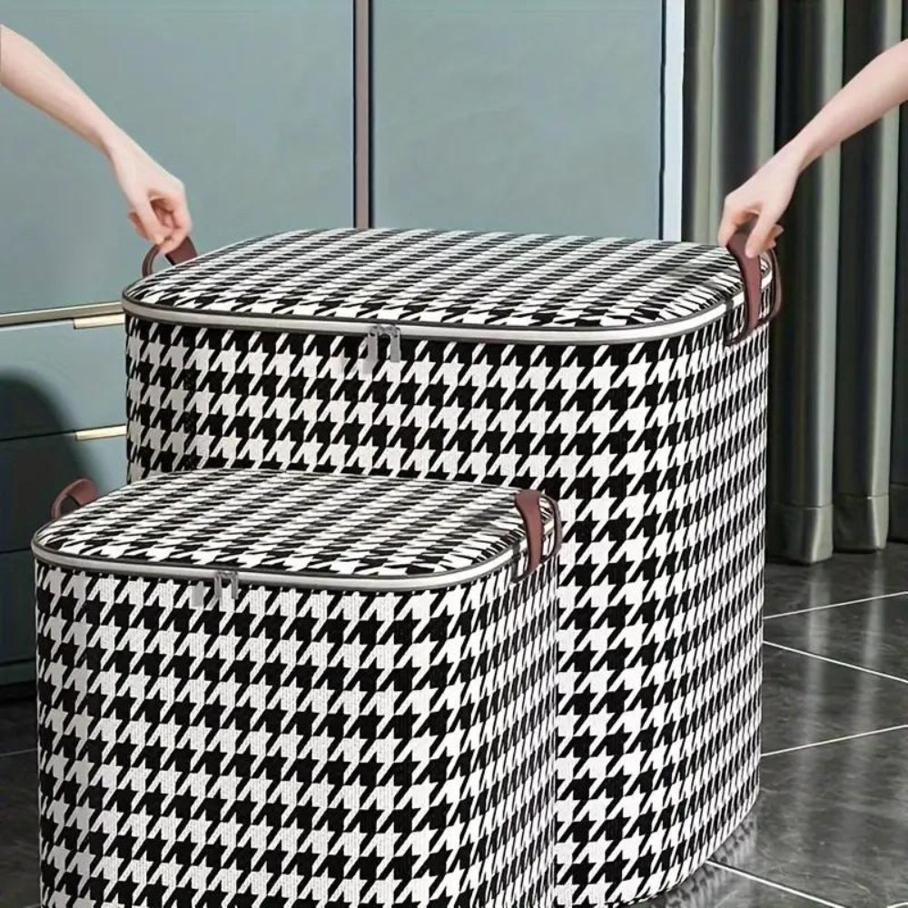 StylePattern: Foldable Storage Box in Houndstooth Design – Durable, Spacious & Ideal for Clothes & Blankets
