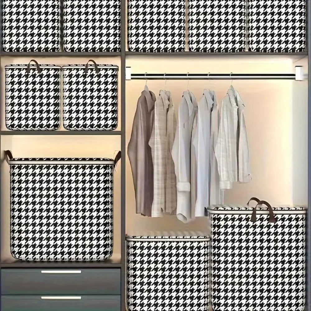 StylePattern: Foldable Storage Box in Houndstooth Design – Durable, Spacious & Ideal for Clothes & Blankets