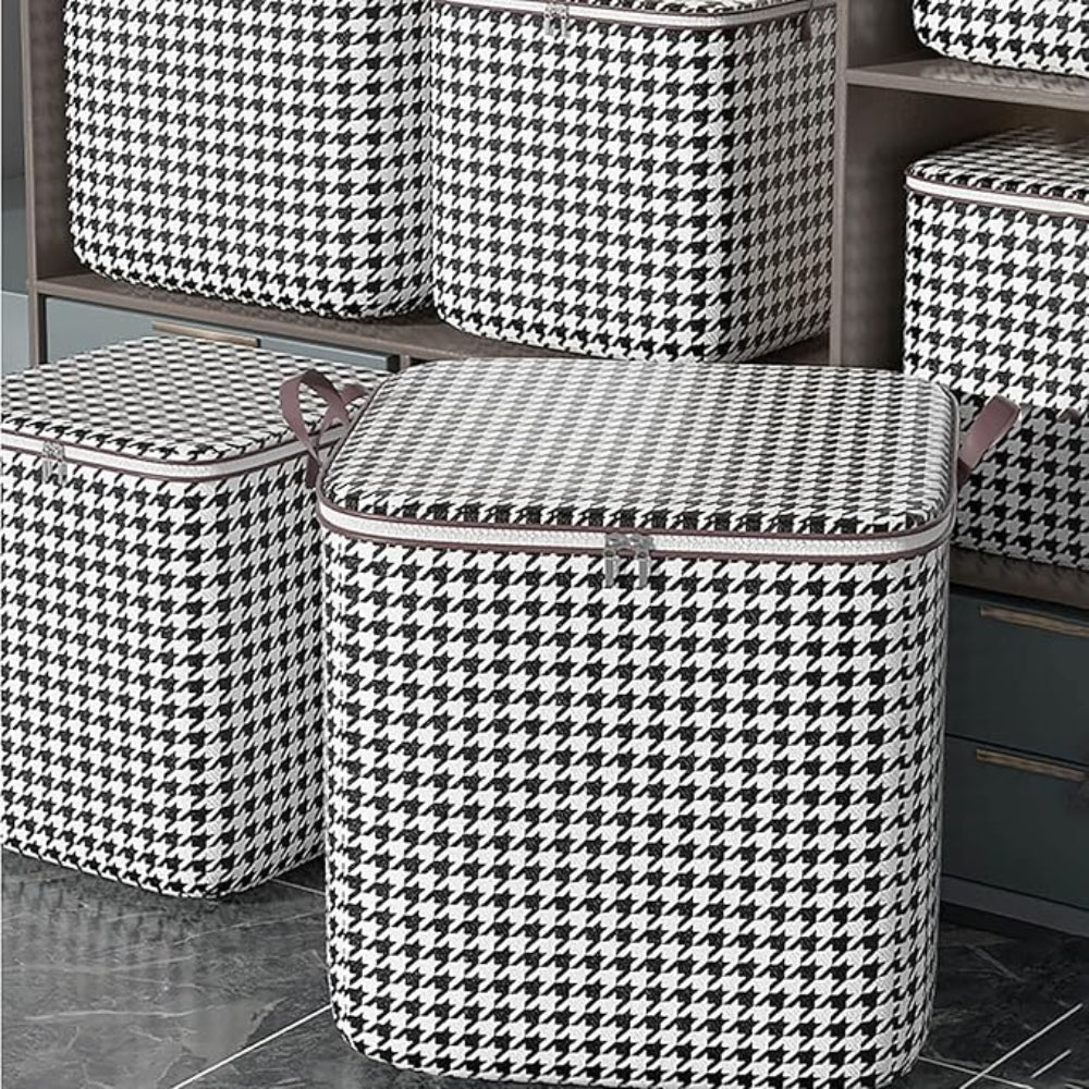 StylePattern: Foldable Storage Box in Houndstooth Design – Durable, Spacious & Ideal for Clothes & Blankets