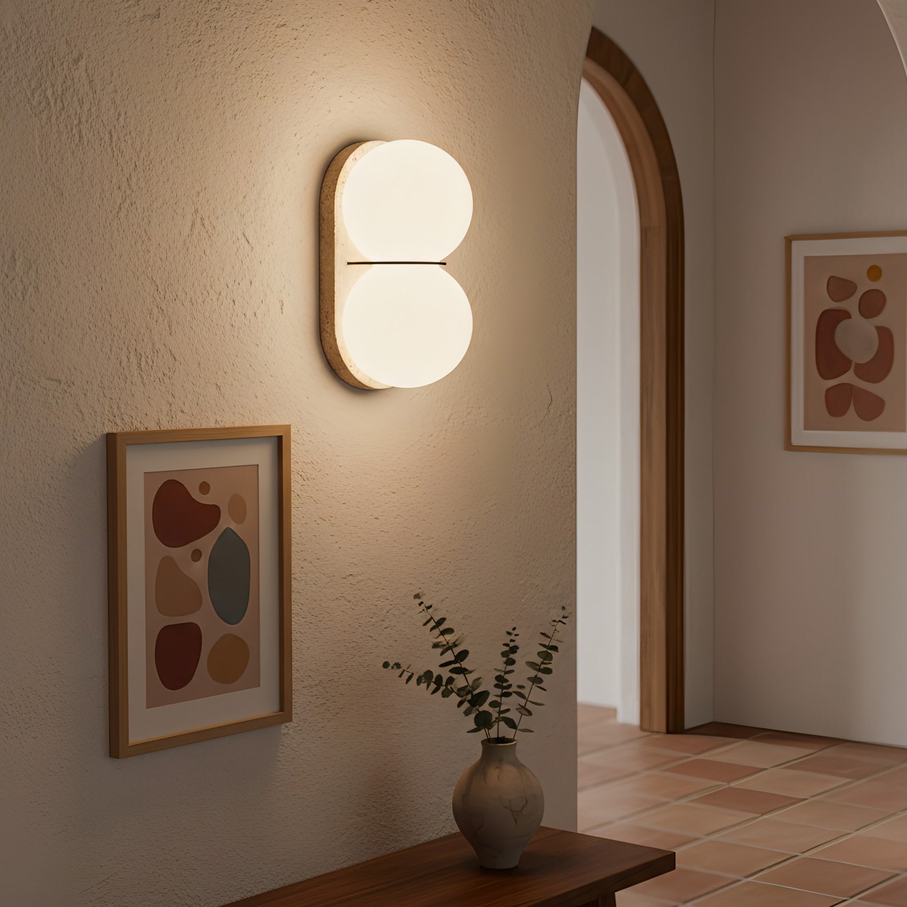 Travertine Twin-Shade Wall Sconce, Wabi-Sabi