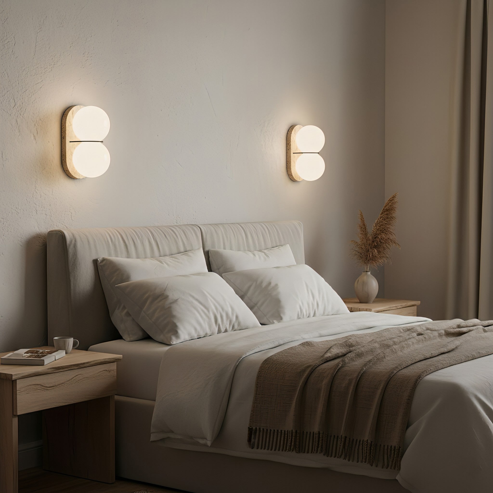 Travertine Twin-Shade Wall Sconce, Wabi-Sabi