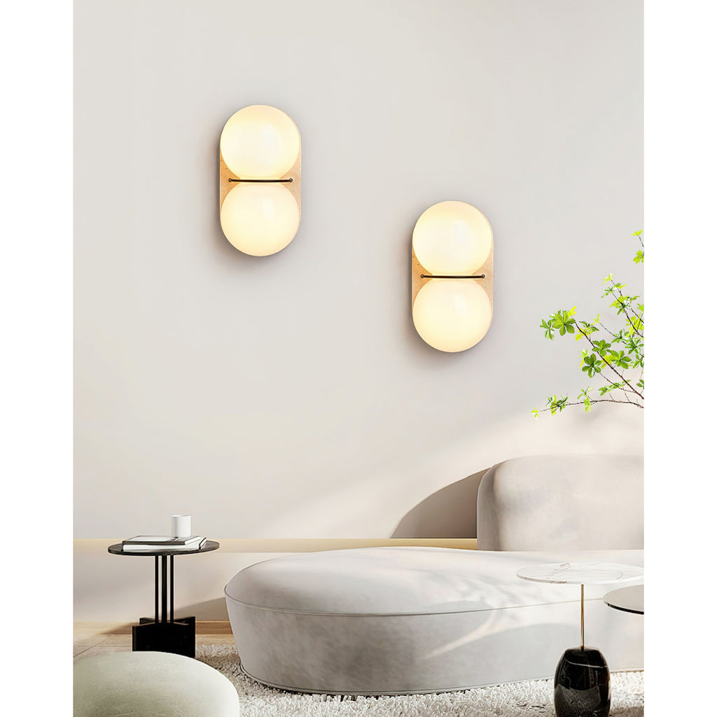 Travertine Twin-Shade Wall Sconce, Wabi-Sabi