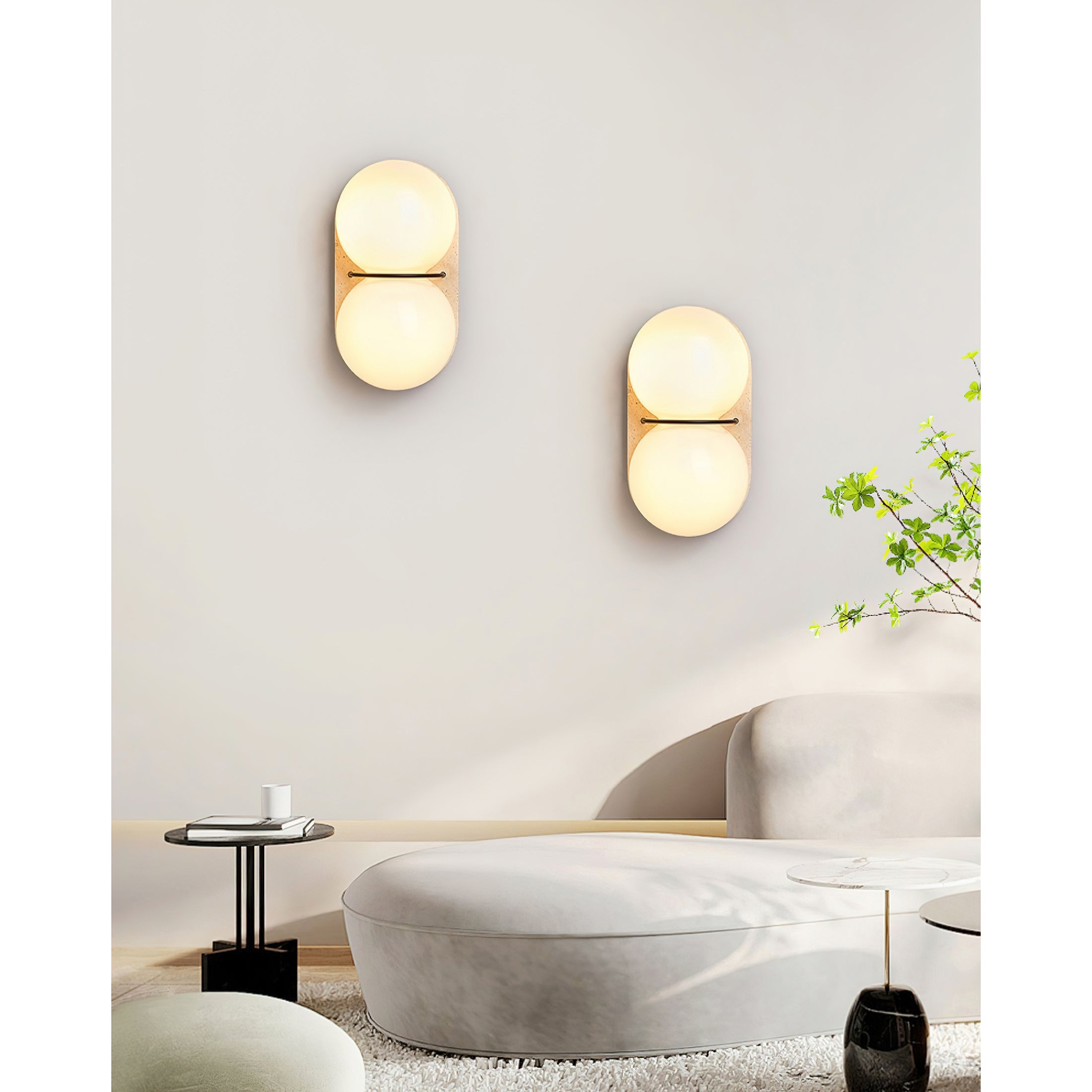Travertine Twin-Shade Wall Sconce, Wabi-Sabi