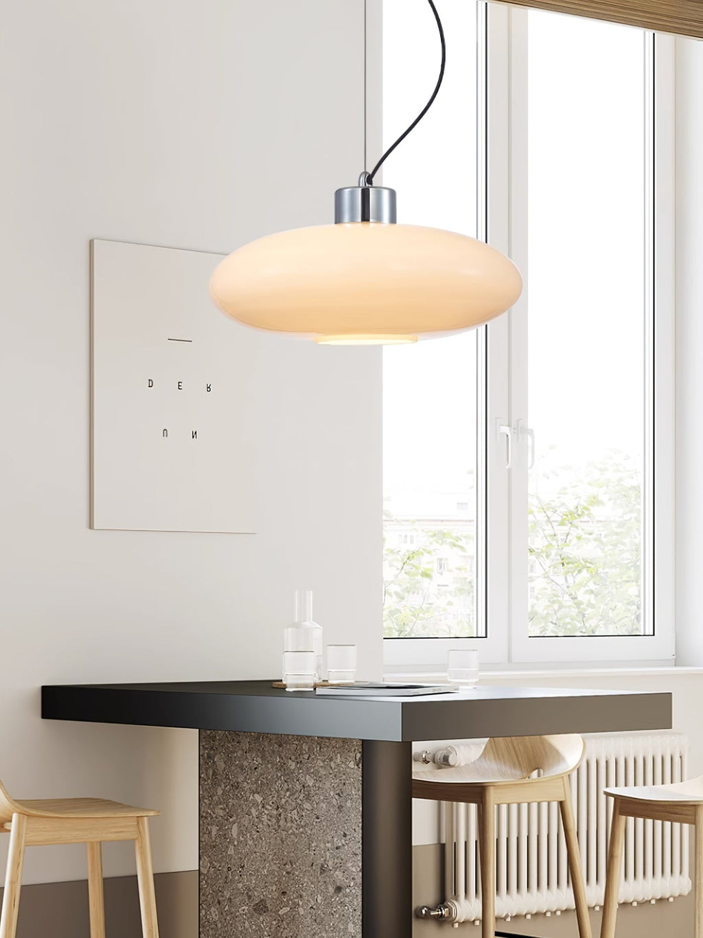 Oval White Glass Pendant Light, Tilt Balance 11.8"