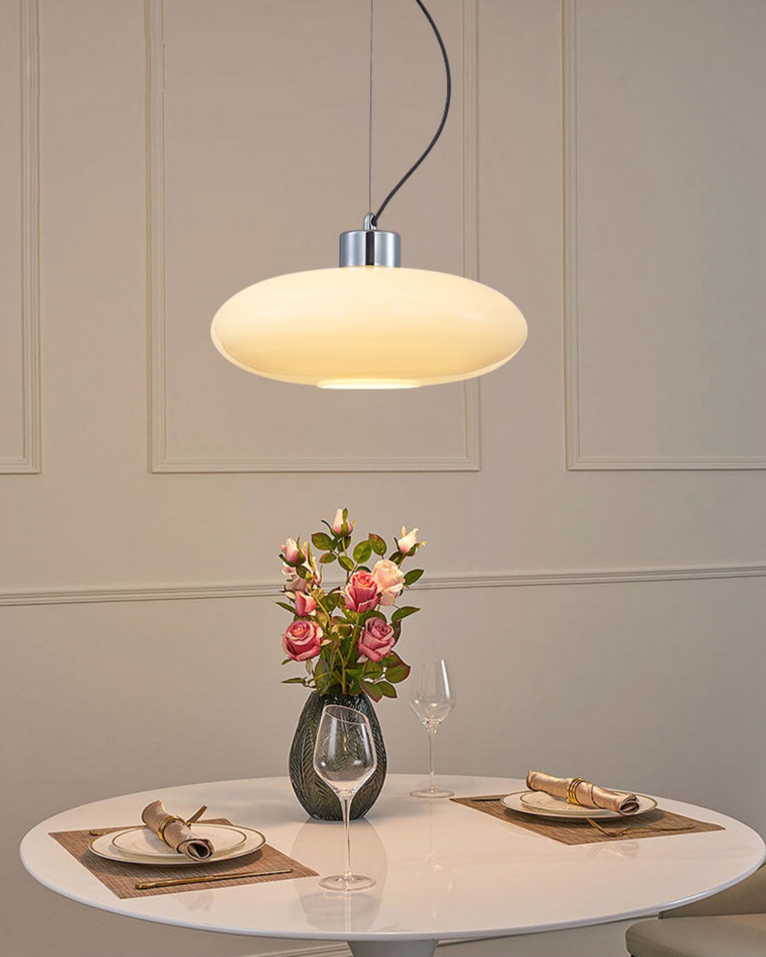 Oval White Glass Pendant Light, Tilt Balance 11.8"