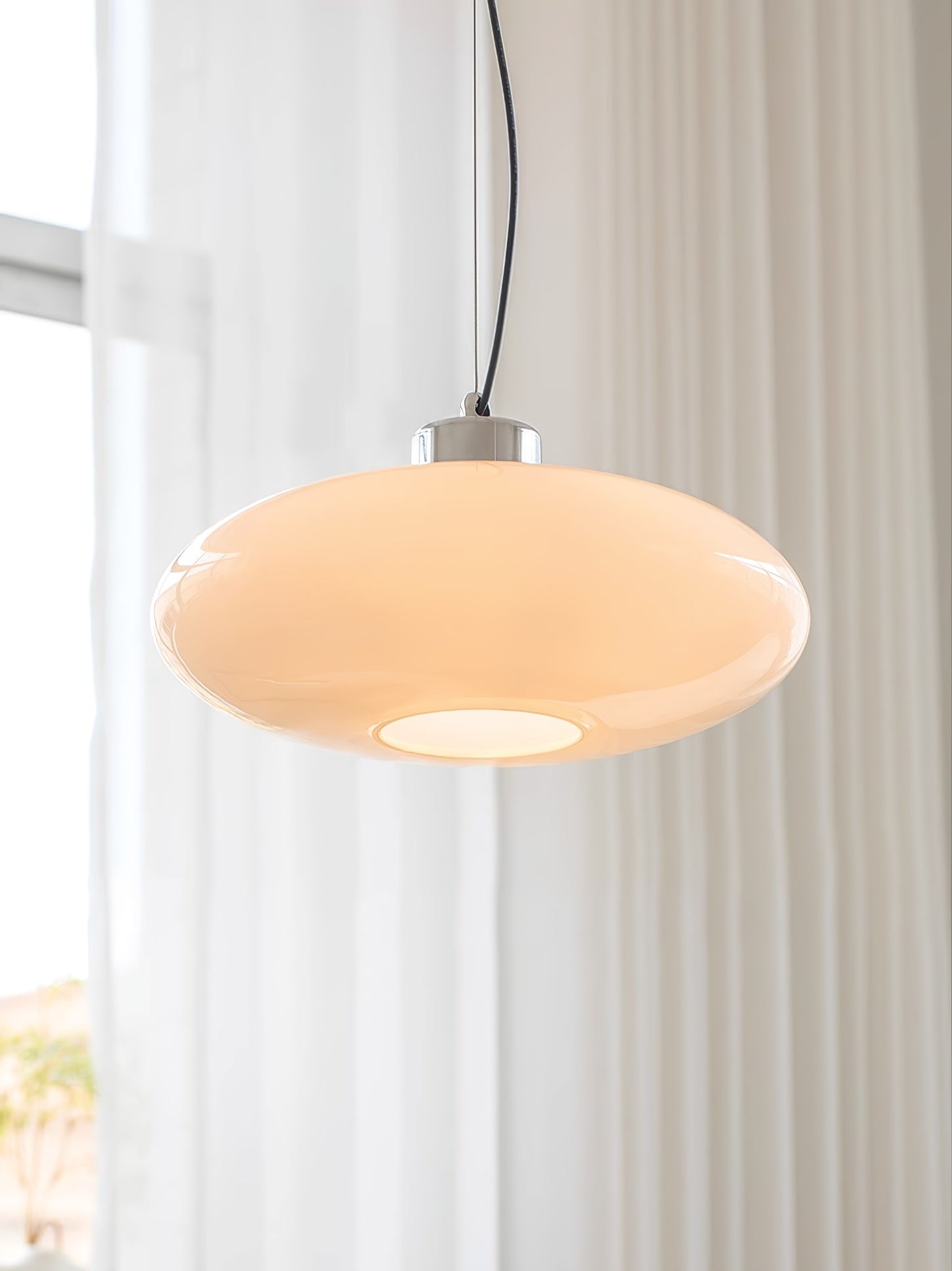 Oval White Glass Pendant Light, Tilt Balance 11.8"