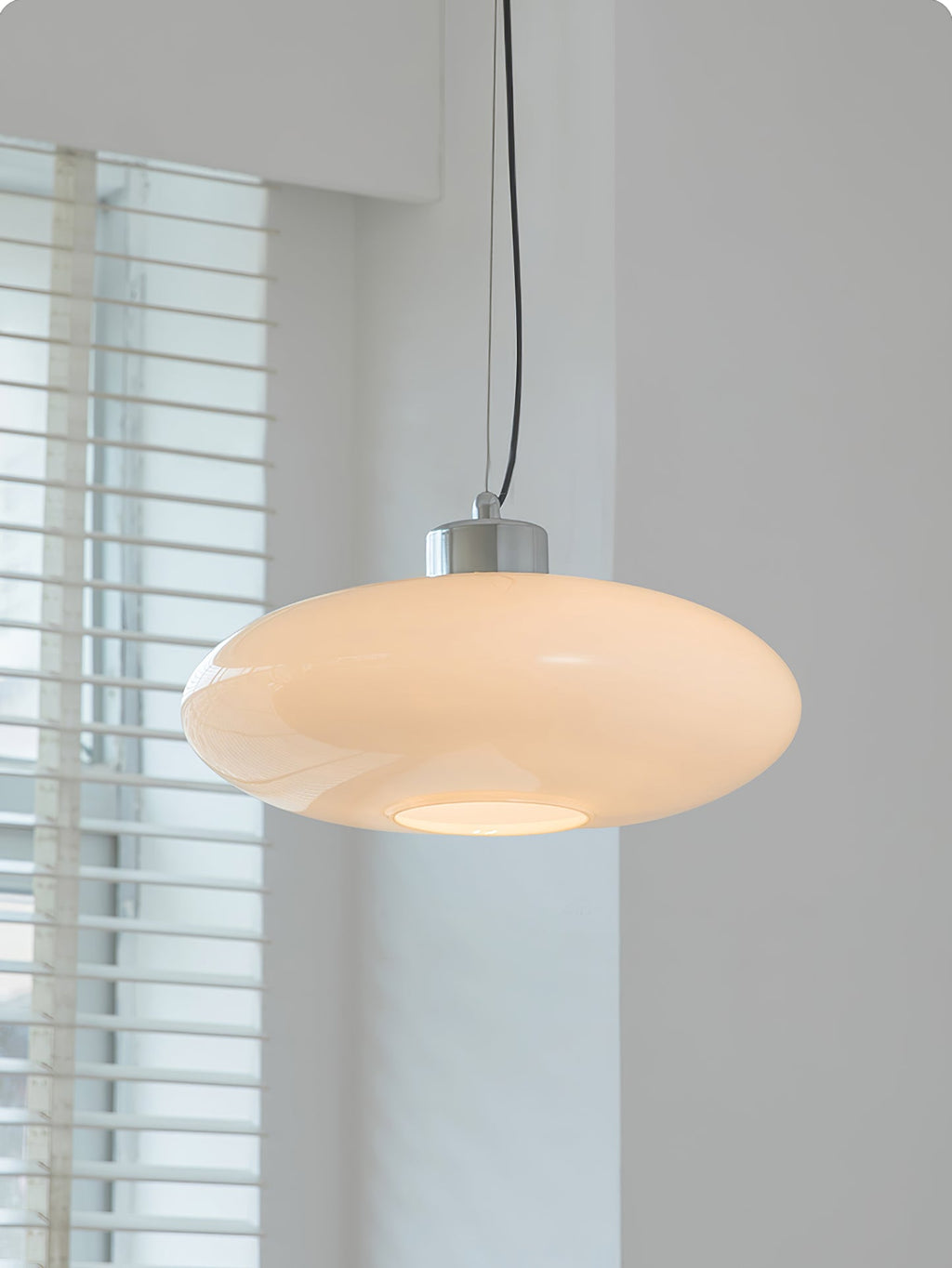 Oval White Glass Pendant Light, Tilt Balance 11.8"