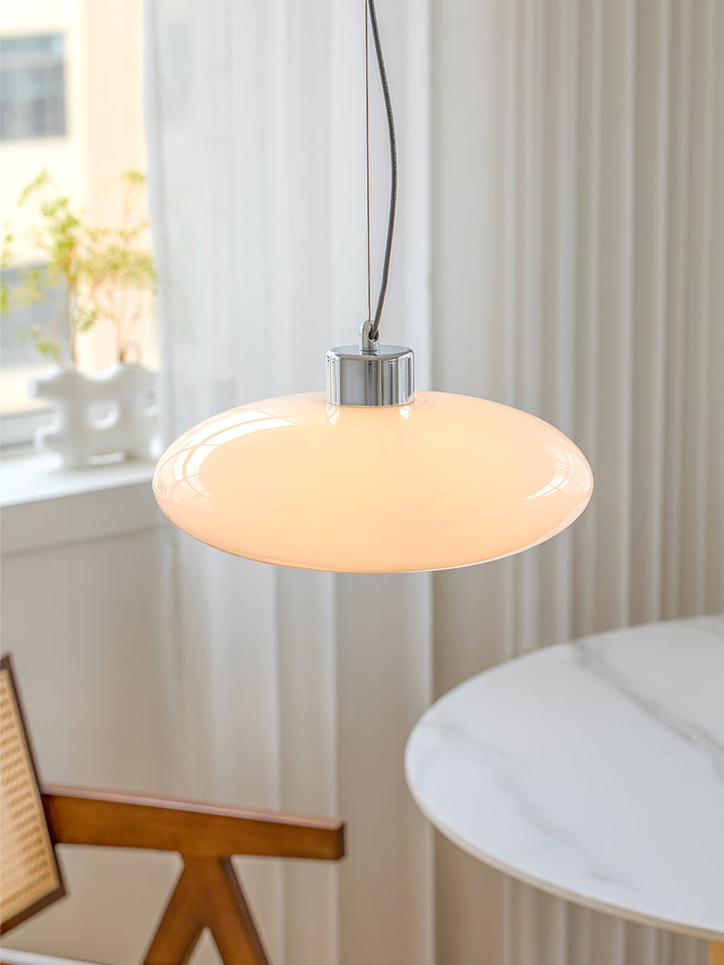 Oval White Glass Pendant Light, Tilt Balance 11.8"
