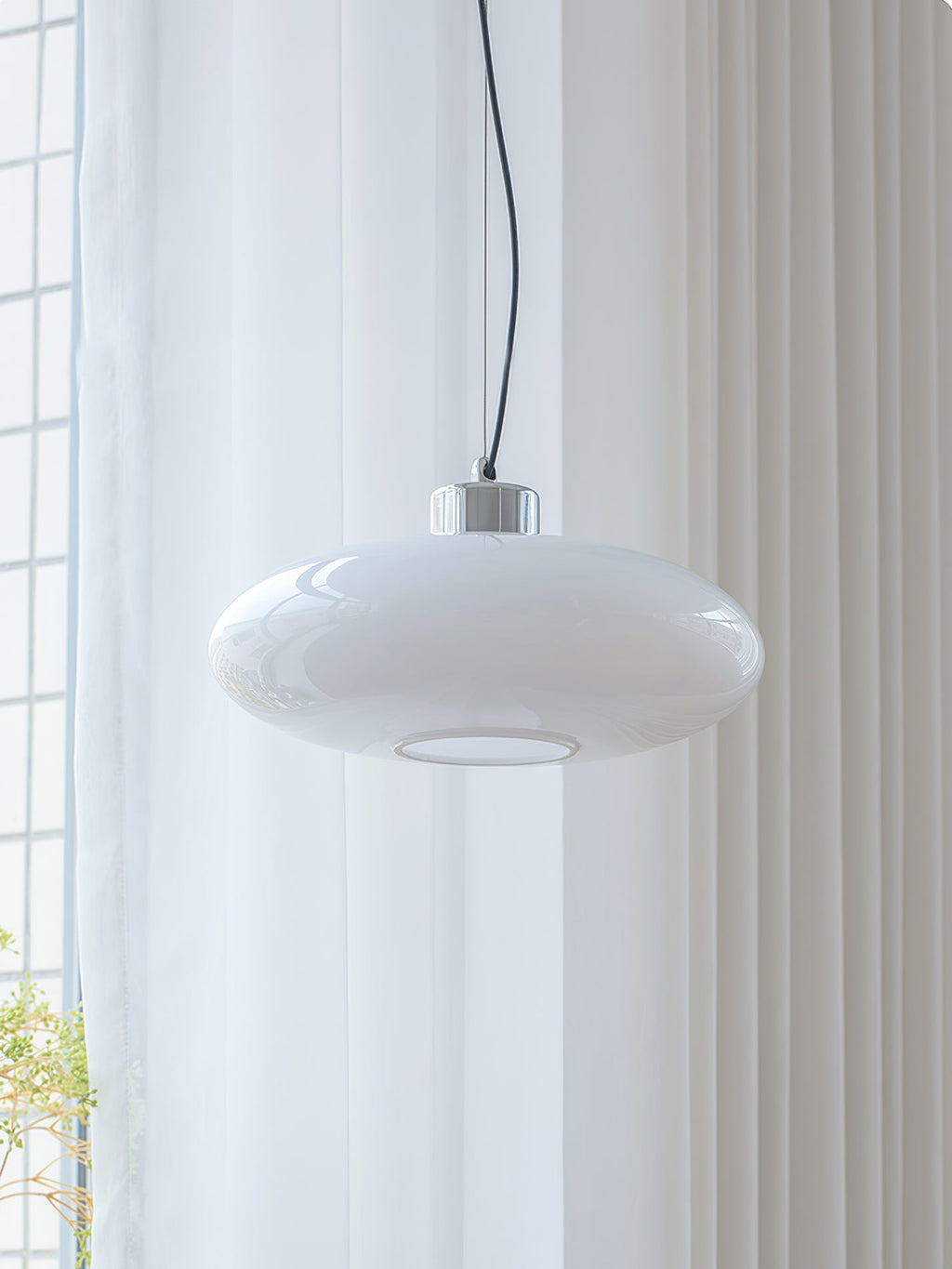 Oval White Glass Pendant Light, Tilt Balance 11.8"