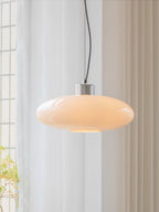 Oval White Glass Pendant Light, Tilt Balance 11.8"