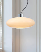 Oval White Glass Pendant Light, Tilt Balance 11.8"