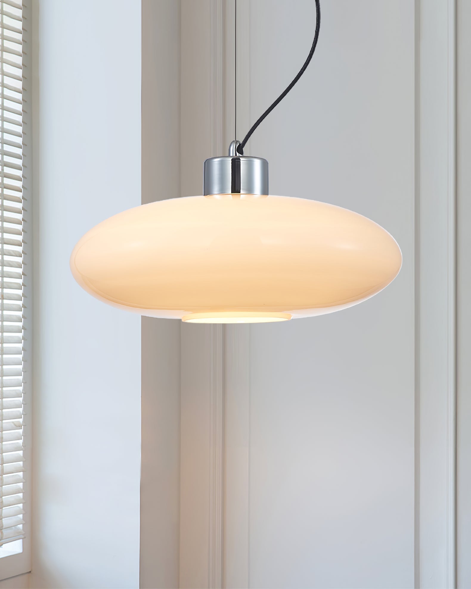 Oval White Glass Pendant Light, Tilt Balance 11.8"