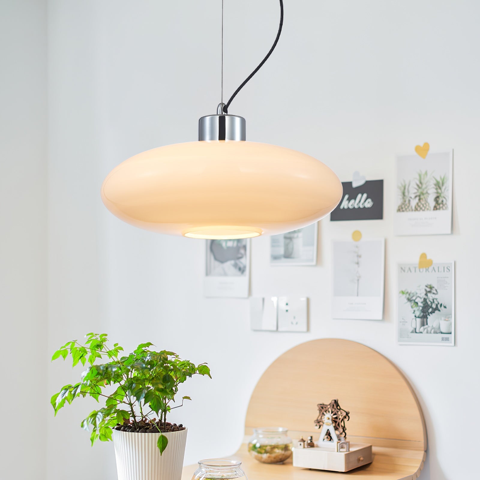 Oval White Glass Pendant Light, Tilt Balance 11.8"